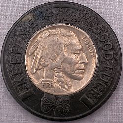  1935 buffalo nickel - KEEP ME AND YOU WILL HAVE GOOD LUCK - in gold encasement