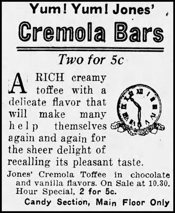 Creamola Bars Ad in Winnipeg paper