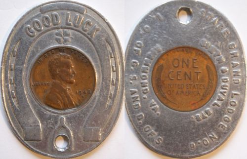 1948 S Oval Grand Lodge Ovalencased 1948 S cent State Grand Lodge NO. 6 \ I.O. of G.S. and D. of S / Sixth & Duval Ste. \ Richmond, VA
