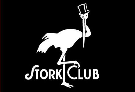 NYC Stork Club Logo of a stork wearing a top hat. Standing on one leg